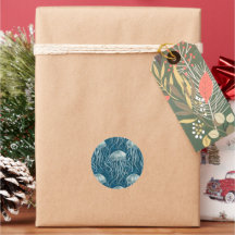 Marine Blue and White Jelly Fish Pattern