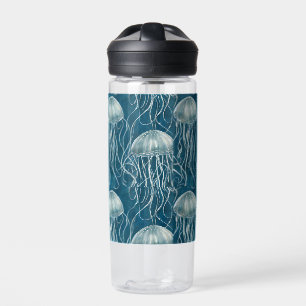 Marine Blue and White Jelly Fish Pattern Water Bottle
