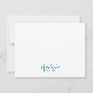 Marine Blue Classic Monogram Couple Custom Wedding Card