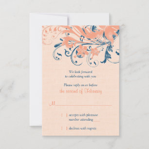 Marine Blue Coral Floral Wedding Reply Card