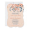 Marine Blue Coral Peach Floral Wedding Invitation