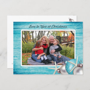 Marine Blue Custom Photo Christmas Postcard
