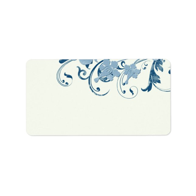 Marine Blue Floral Wedding Blank Address Labels (Front)