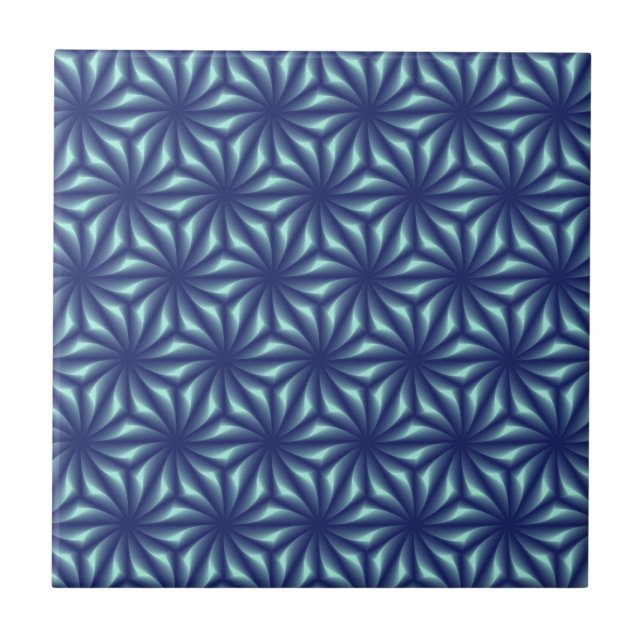 Marine Blue Fractal Pattern Ceramic Tile (Front)