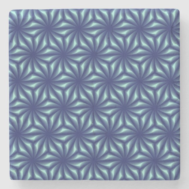 Marine Blue Fractal Pattern Stone Coaster (Front)