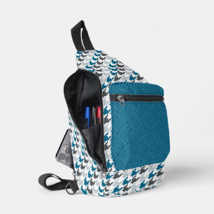 MARINE BLUE LIGHT & DARK GRAY HERRINGBONE & WEAVE SLING BAG