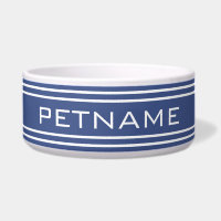 Marine Blue Stripes custom monogram pet bowls