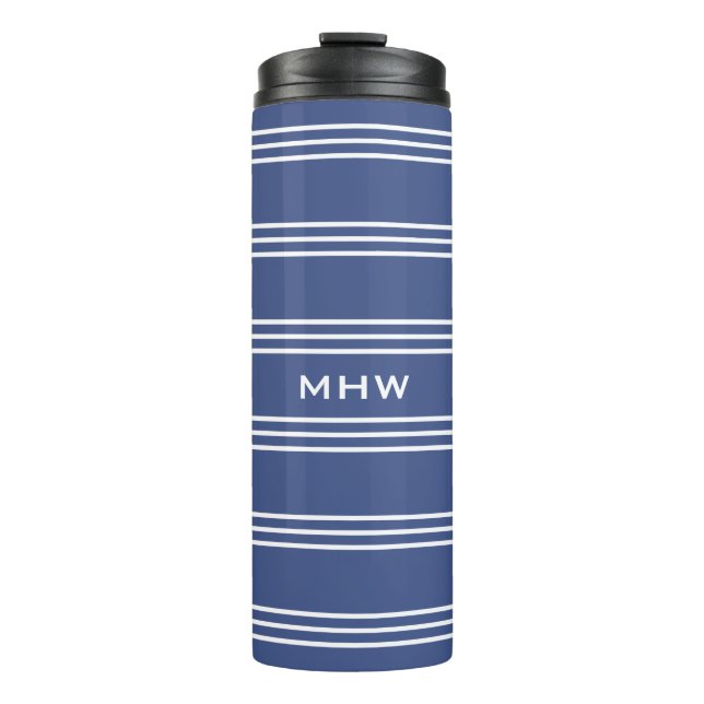 Marine Blue Stripes custom monogram tumbler (Front)
