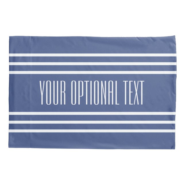 Marine Blue Stripes custom text pillow cases (Back)