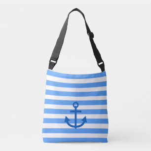 Marine Blue & White Anchor Stripes    Crossbody Bag