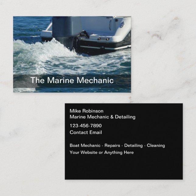 Marine Boat Mechanic And Detailing Business Card (Front/Back)