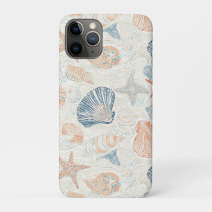 Marine Botanical Seashell Blue Coral Peach Pattern iPhone 11 Pro Case