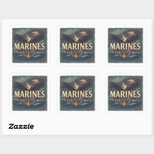 Marine Corps Veteran Logo Emblem Square Sticker