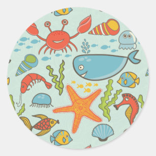 Marine Creature Pattern Classic Round Sticker