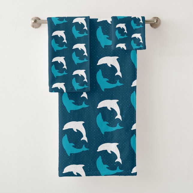Marine Dolphin Pattern Bath Towel Set (Insitu)