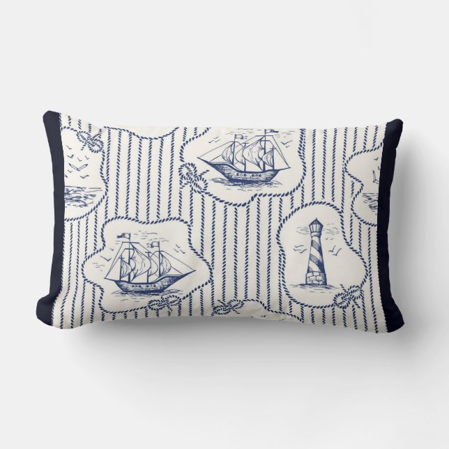 Marine Element Ship Knots Marine Stripe Lighthouse Lumbar Cushion (Front)