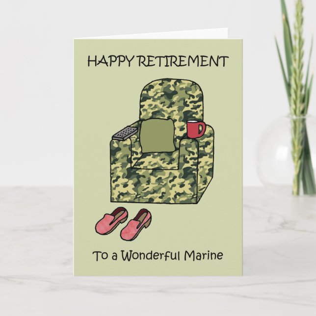 Marine Happy Retirement Cartoon Armchair Card (Front)