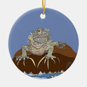 Marine Iguana on Rock with Hermit Crab Ceramic Tree Decoration