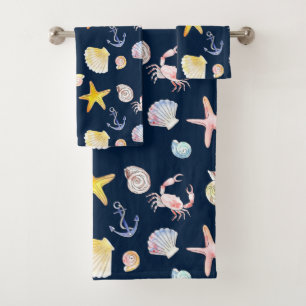Marine Life & Anchors (Dark) Bath Towel Set