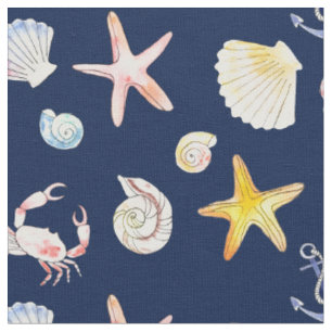 Marine Life & Anchors (Dark) Fabric