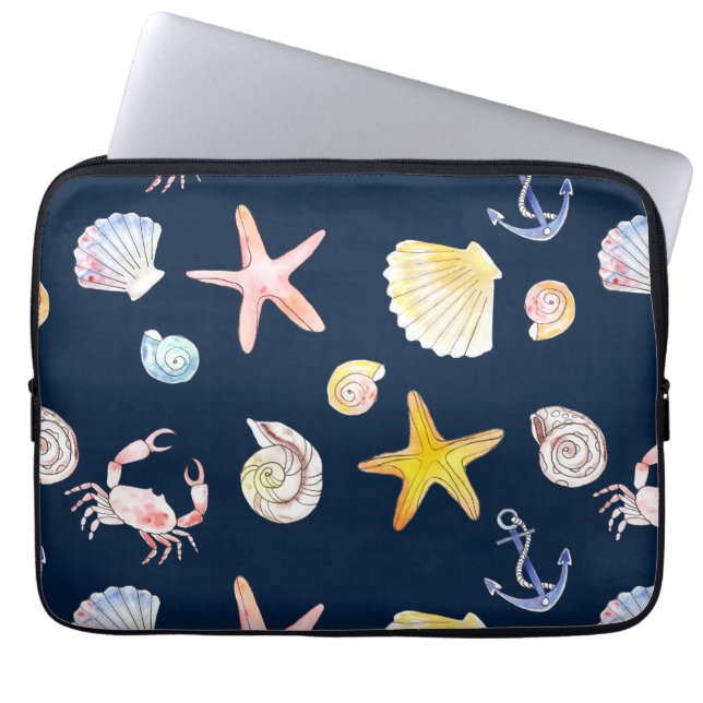 Marine Life & Anchors (Dark) Laptop Sleeve (Front)