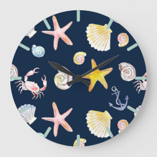 Marine Life & Anchors (Dark) Large Clock