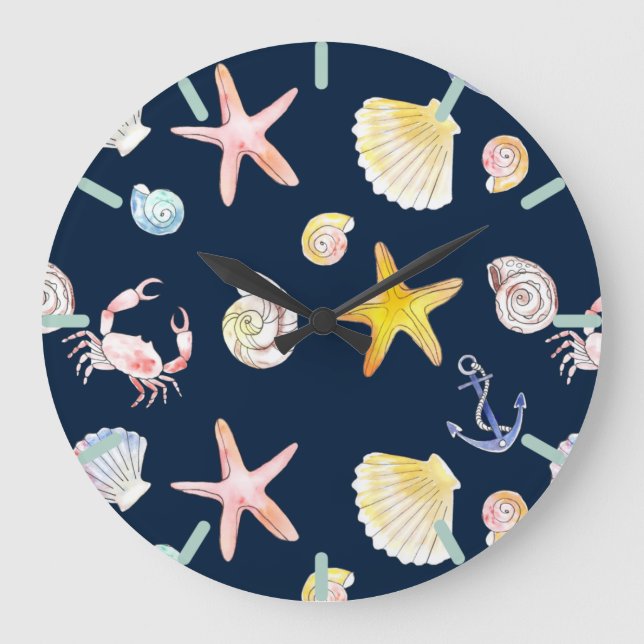 Marine Life & Anchors (Dark) Large Clock (Front)