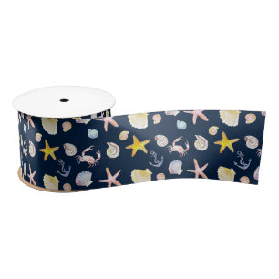 Marine Life & Anchors (Dark) Satin Ribbon