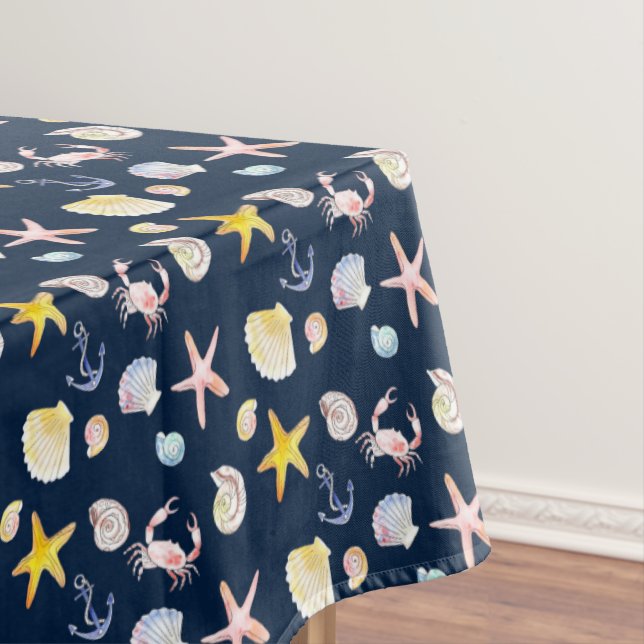 Marine Life & Anchors  (Dark) Tablecloth (In Situ)