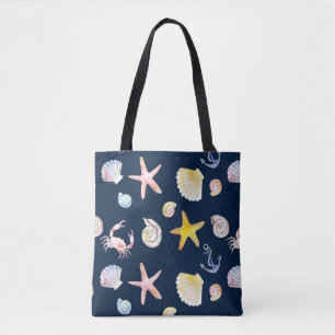 Marine Life & Anchors (Dark) Tote Bag
