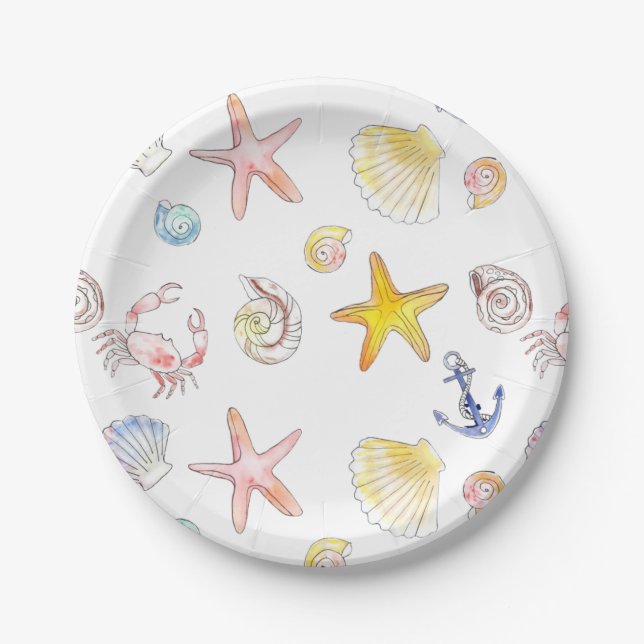 Marine Life & Anchors  Paper Plate (Front)