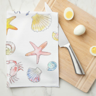 Marine Life & Anchors  Tea Towel