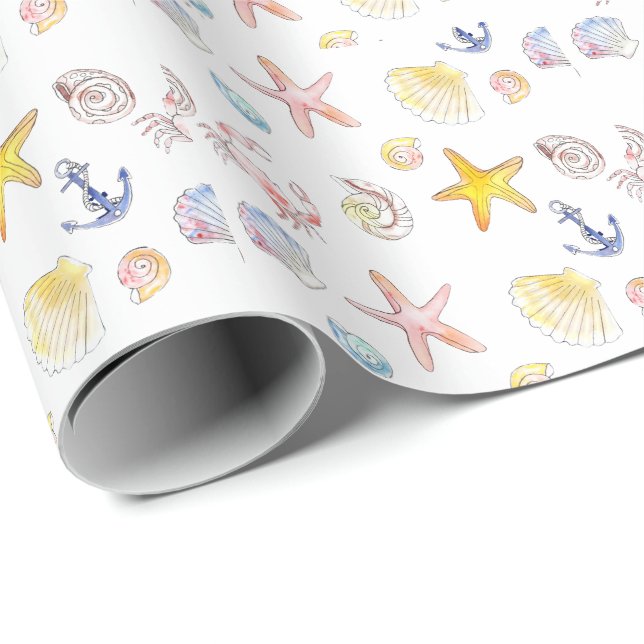 Marine Life & Anchors Wrapping Paper (Roll Corner)