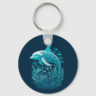 Marine Life Art   Dolphin Graphic Design Key Ring