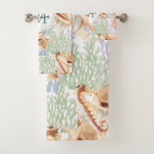 Marine Life, Colourful Underwater Monogram Bath Towel Set