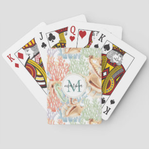 Marine Life, Colourful Underwater Monogram Playing Cards