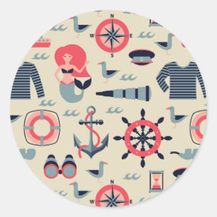 Marine Life Pattern Classic Round Sticker