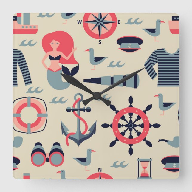 Marine Life Pattern Square Wall Clock (Front)