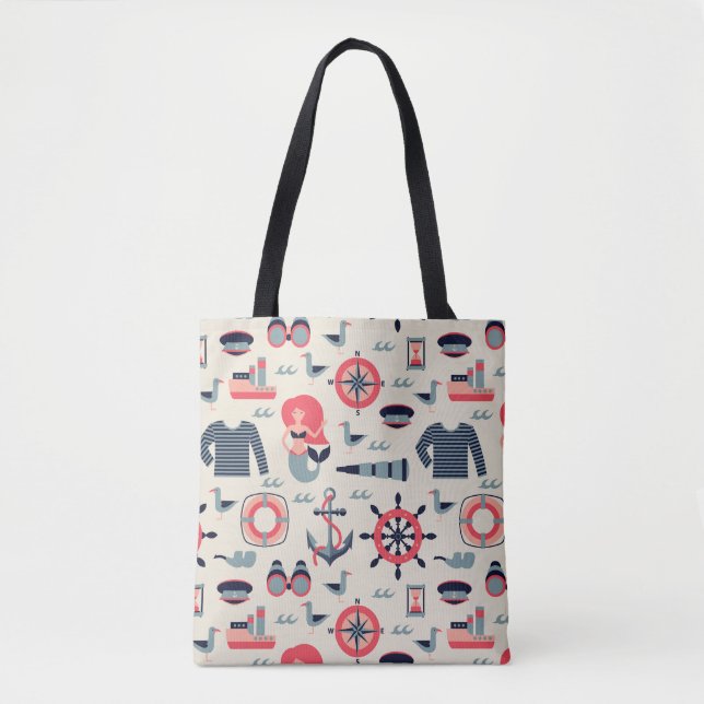 Marine Life Pattern Tote Bag (Front)