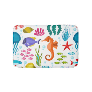 Marine life pattern with sea animals bath mat
