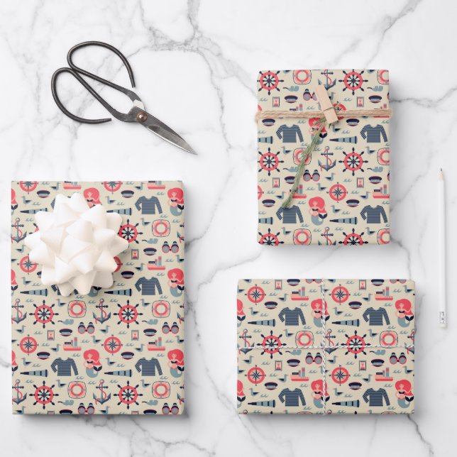Marine Life Pattern Wrapping Paper Sheet (Front)