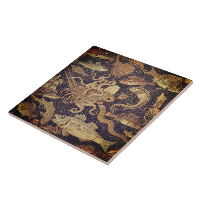 Marine life, Pompeii mosaic Ceramic Tile (Side)