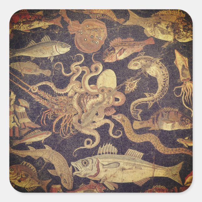 Marine life, Pompeii mosaic Square Sticker (Front)