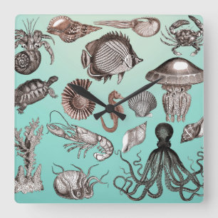 Marine Life Square Wall Clock