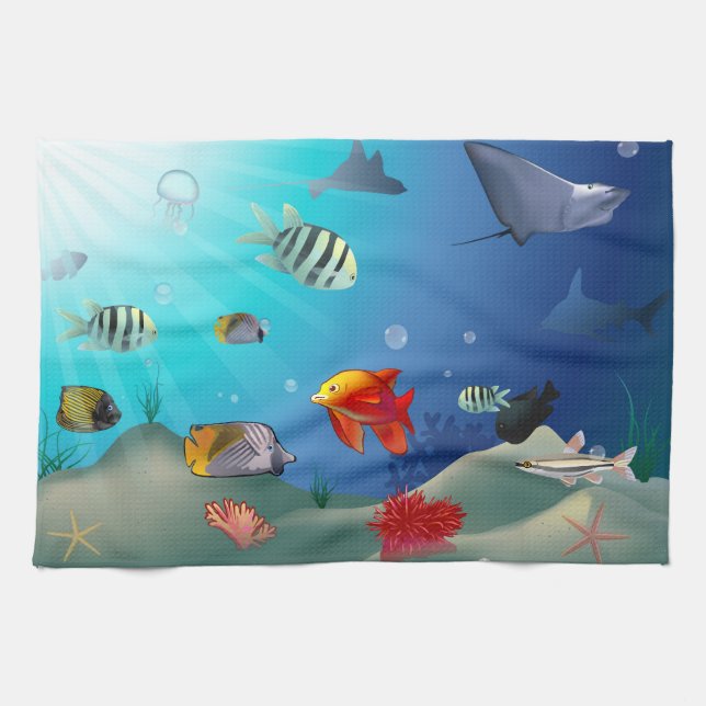 Marine Life Tea Towel (Horizontal)
