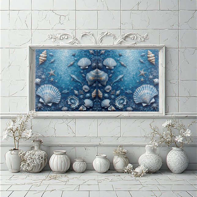 Marine Life Underwater Seashells Fish Backsplash  Ceramic Tile (Marine Life Underwater Seashells Fish Backsplash Ceramic Tile)