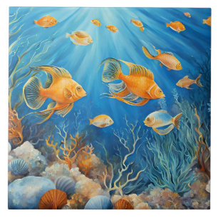 Marine Life with Exotic Fish Ceramic Tile