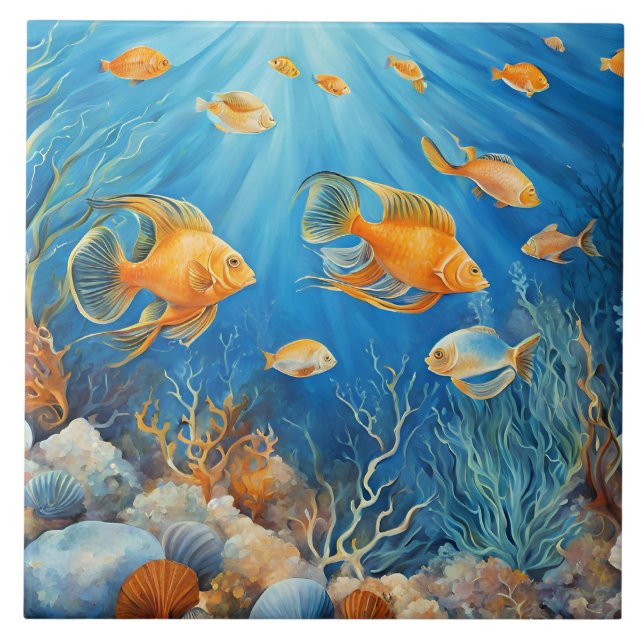 Marine Life with Exotic Fish Ceramic Tile (Front)
