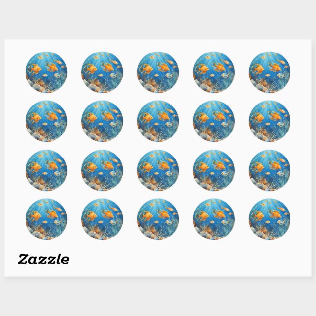 Marine Life with Exotic Fish Classic Round Sticker (Sheet)
