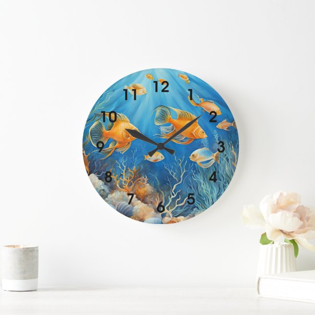 Marine Life with Exotic Fish, Large Clock (Home)